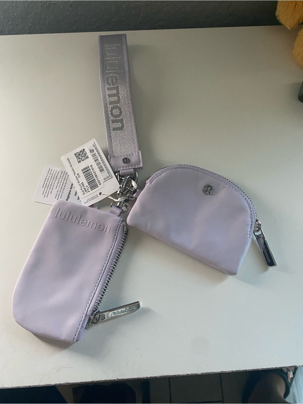 lululemon athletica pale lavender double pouch wristlet with strap